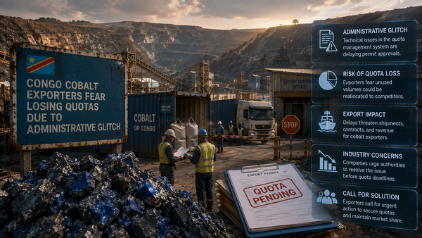 Congo cobalt exporters fear losing quotas due to administrative glitch teaser image