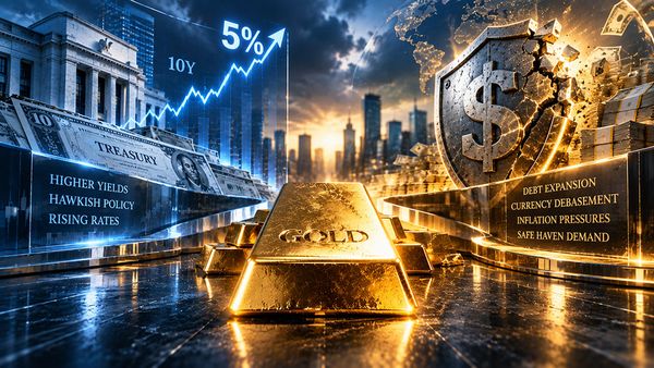 Gold faces rising yield threat as 10-year Treasury approaches 5%, but debasement demand provides support teaser image