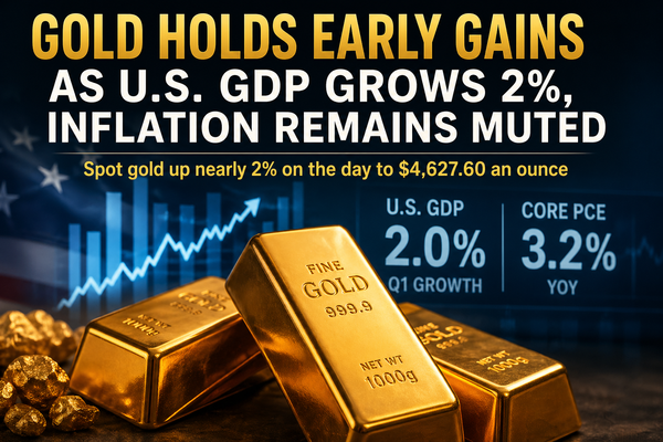 Gold prices holding gains but doesn't find any direction as U.S. Q1 GDP rises 2% and core inflation increase to 3.2% teaser image