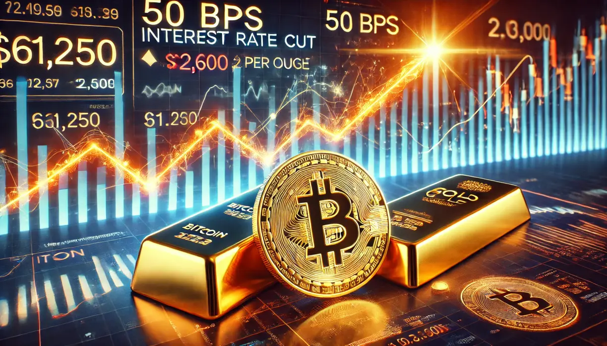 Bitcoin spikes to $61,250, gold hits new ATH above $2,600/oz as 50 bps cut sparks volatility across markets teaser image