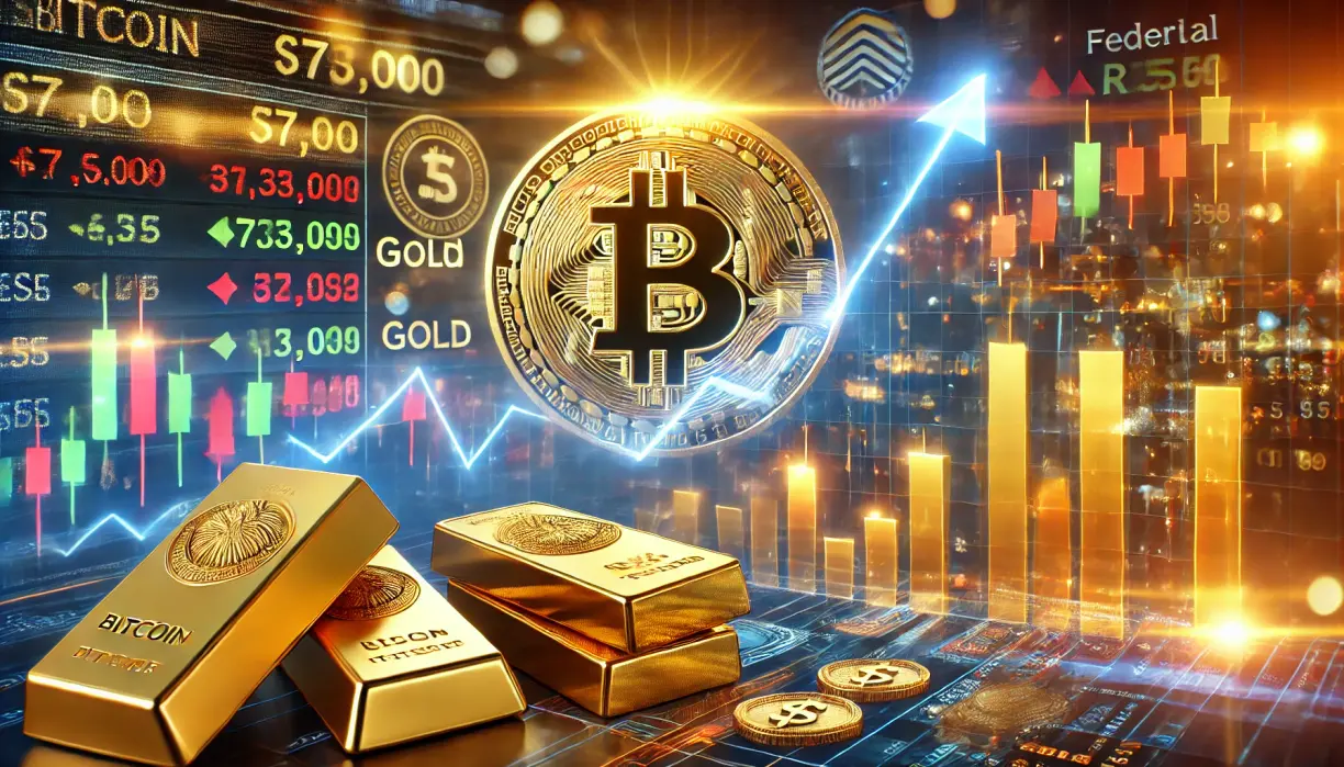 Bitcoin hits new all-time high of $77k, gold and stocks rally on Fed rate cut teaser image