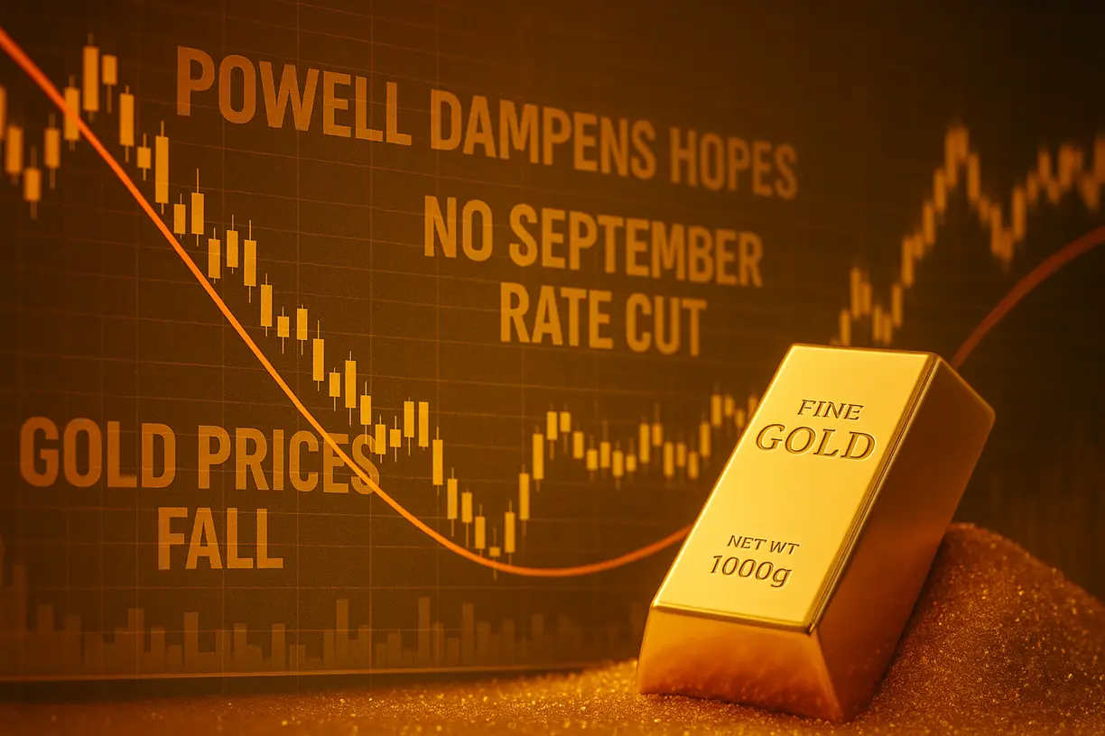 Gold struggles as Powell’s remarks dampen hopes for September rate cut teaser image