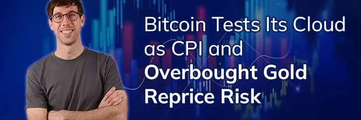 Bitcoin tests its cloud as CPI and overbought gold reprice risk teaser image