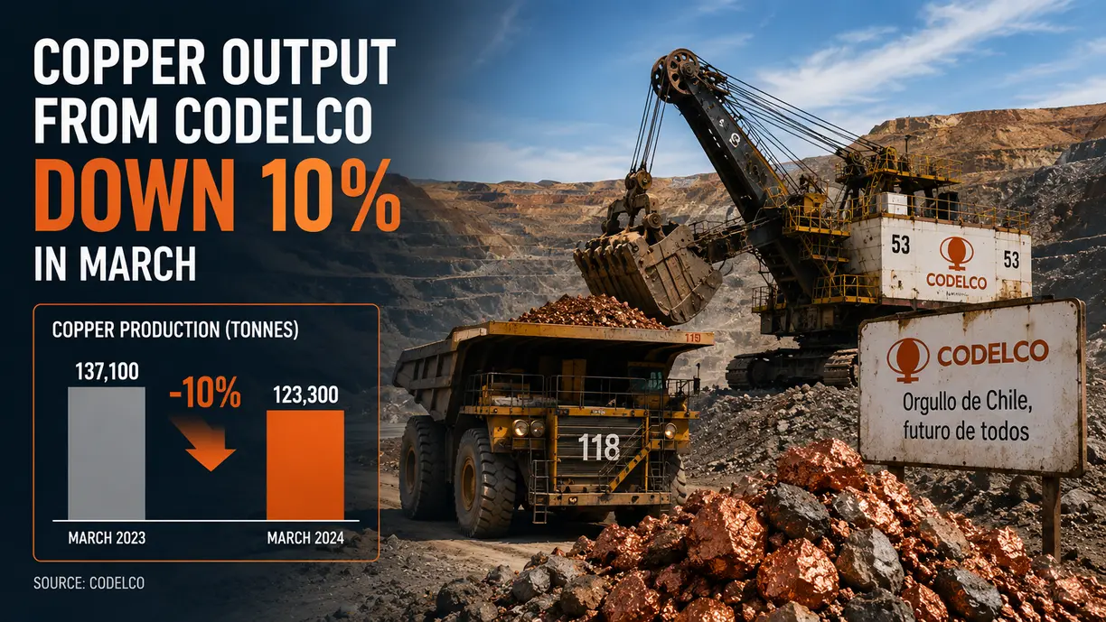 Copper output from Codelco down 10% in March teaser image
