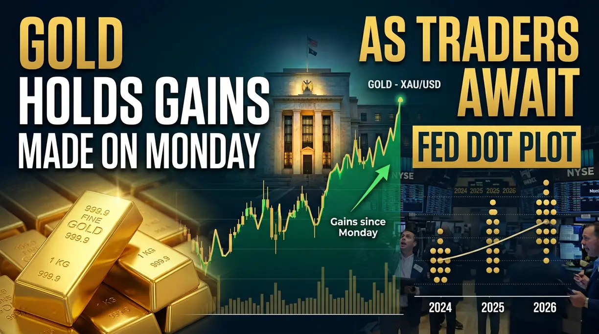 Gold holds gains made on Monday as traders await Fed dot plot teaser image