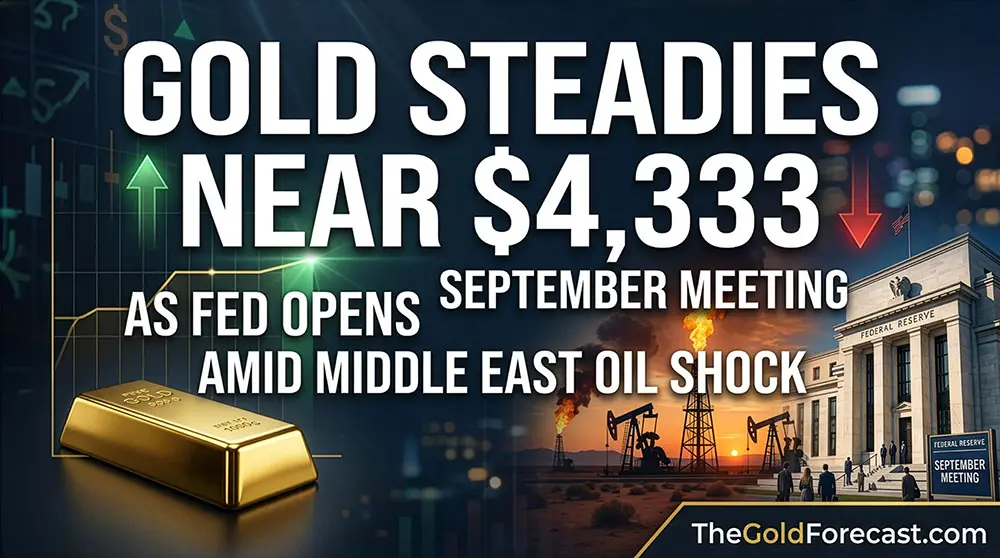 Gold steadies near $4,333 as Fed opens September meeting amid Middle East oil shock teaser image