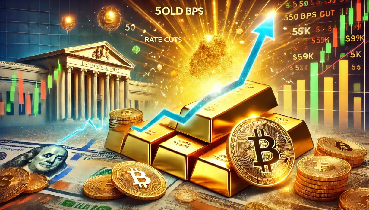 50 bps rate cut rumor sparks gold and stock rally, Bitcoin climbs above $59k teaser image