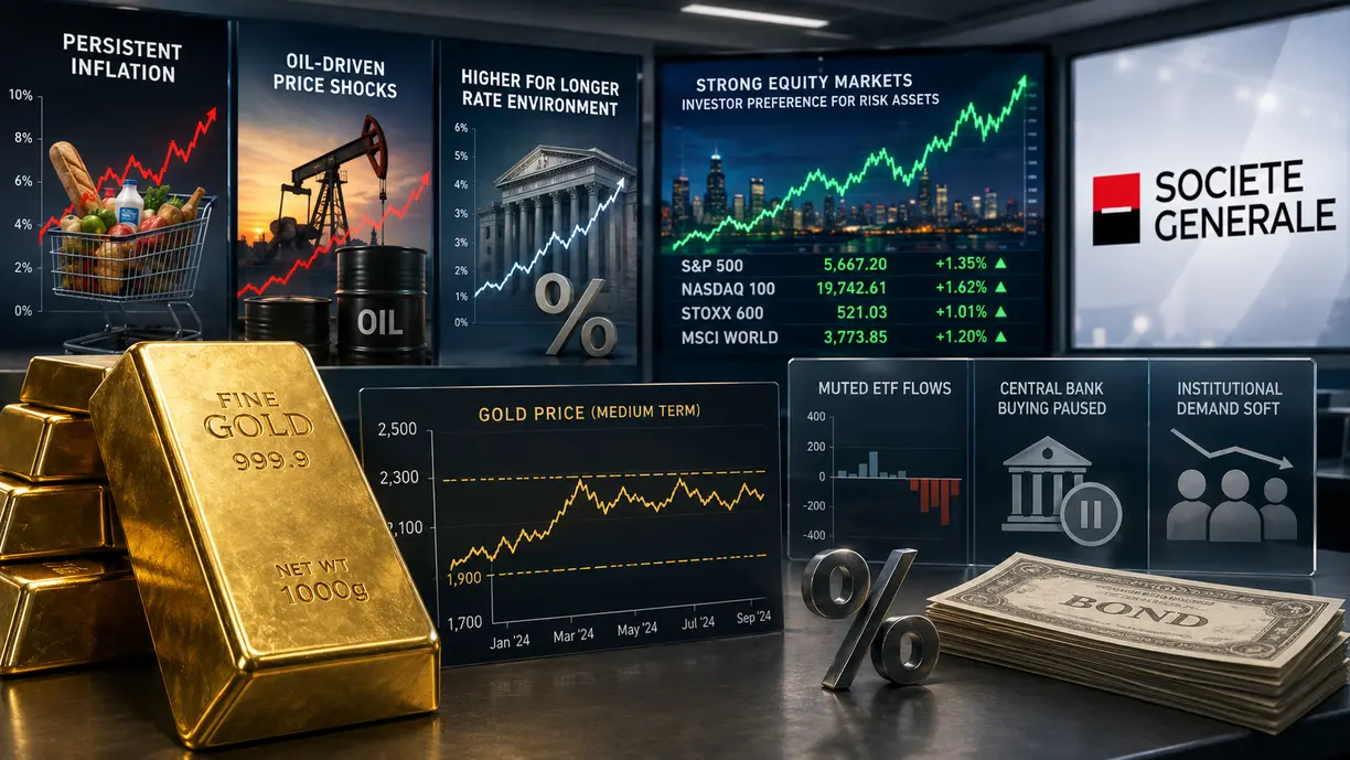 Persistent inflation, oil-driven price shocks and higher-for-longer rates will cap gold’s medium-term upside – SocGen teaser image