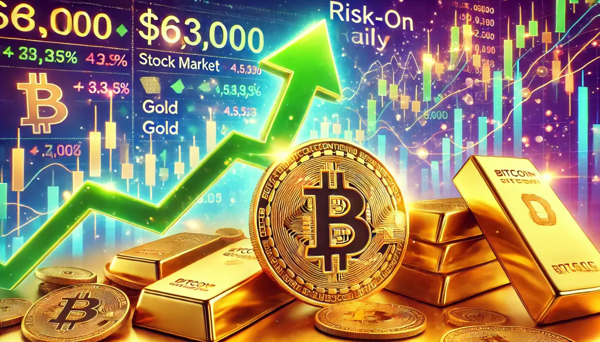 Bitcoin spikes above $63k, stocks and gold see green as risk-on sentiment returns teaser image