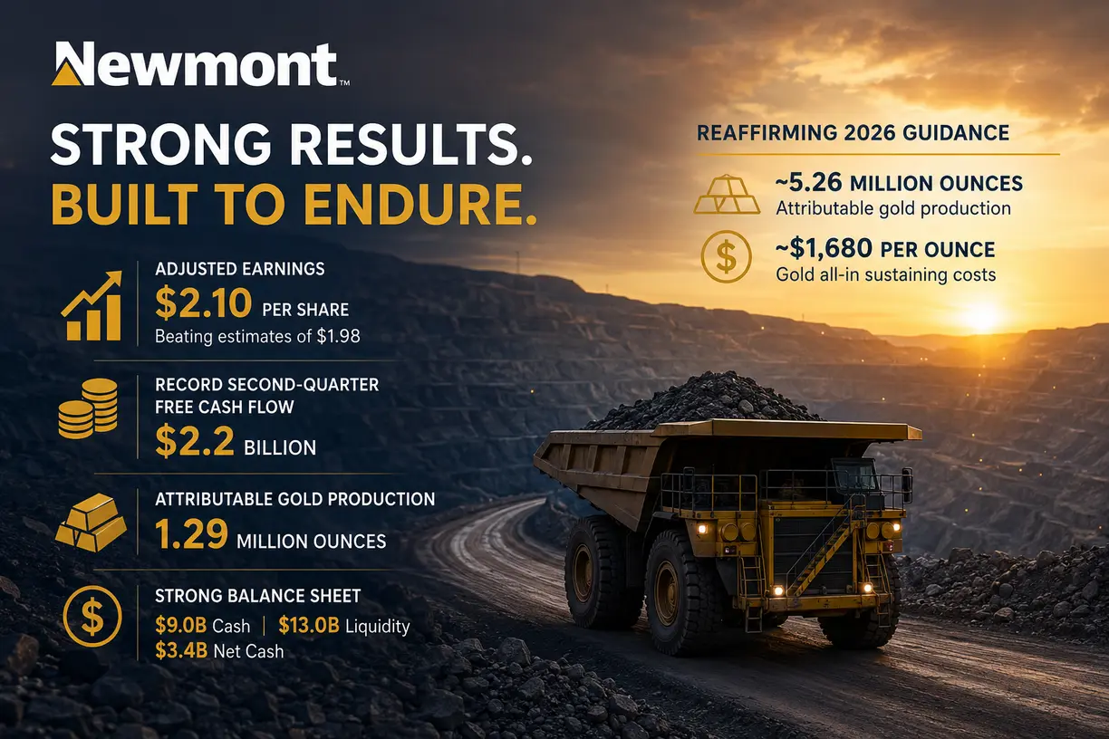Newmont shrugs off 13% gold-price correction with record second-quarter free cash flow, tops earnings estimates teaser image