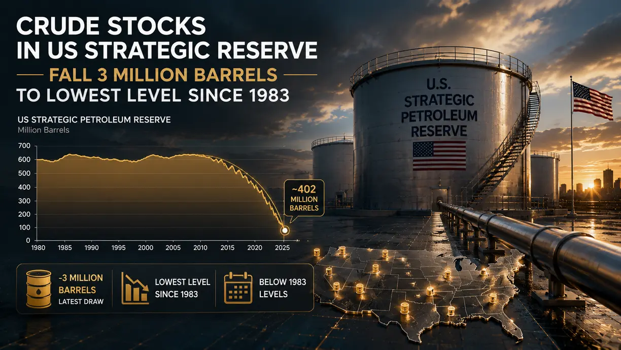 Crude stocks in US strategic reserve fall 3 million barrels to lowest level since 1983 teaser image