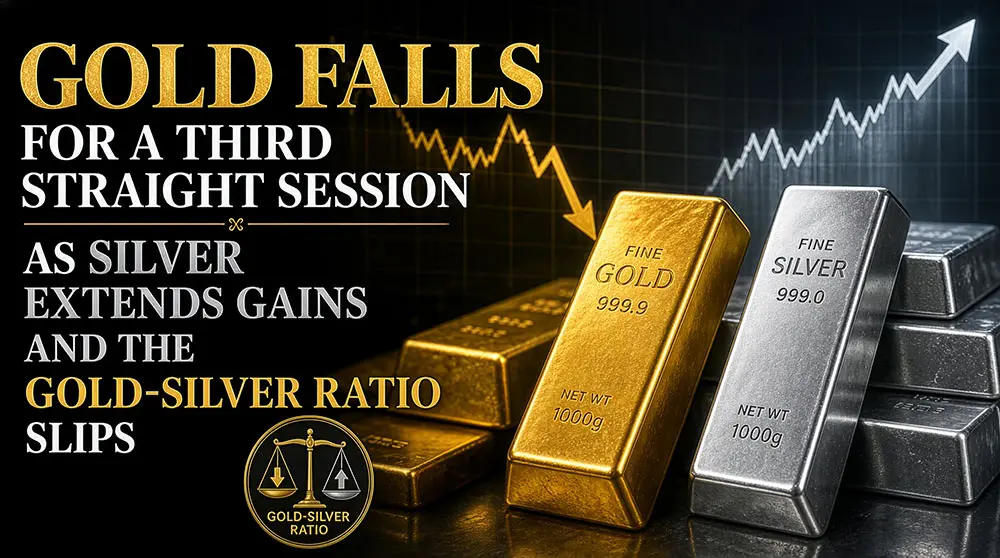 Gold falls for a third straight session as silver extends gains and the gold-silver ratio slips teaser image