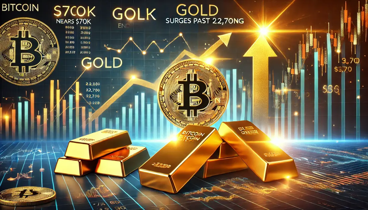Bitcoin nears $70k, gold surges past $2,700 as markets end week strong teaser image