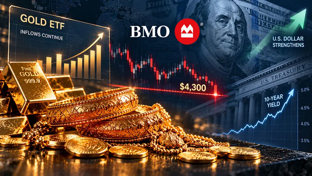 Gold price battles $4,300 support, but BMO sees underlying demand strengthening teaser image
