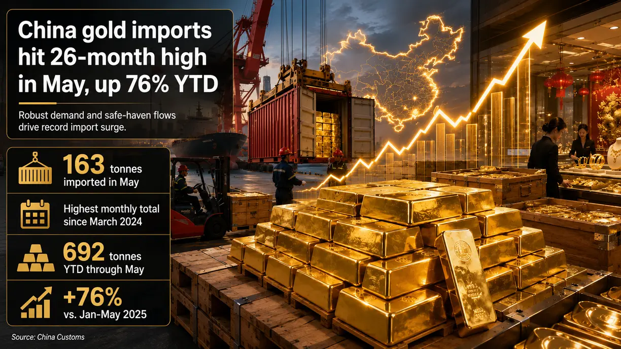 China gold imports hit 26-month high in May, up 76% YTD teaser image