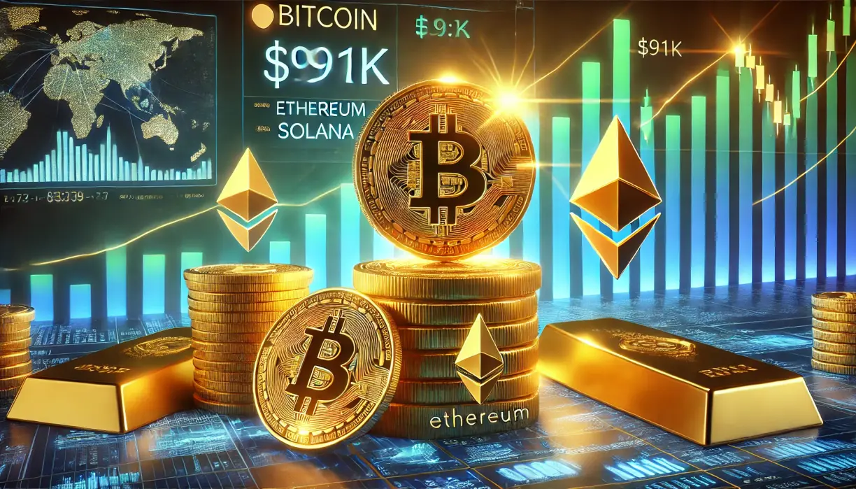 Bitcoin climbs above $91k, altcoins soar, and gold rallies amid interest rate uncertainty teaser image