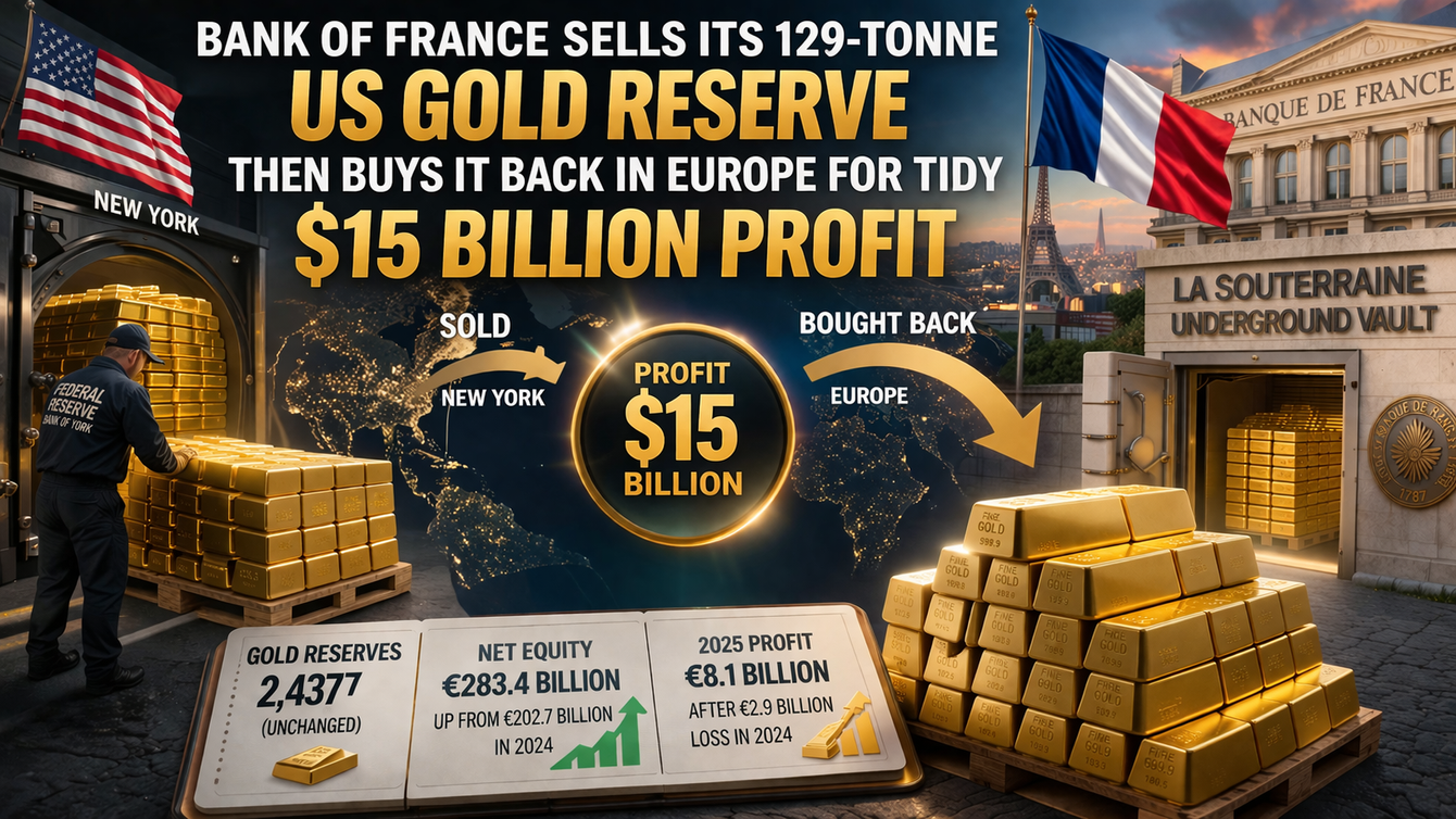 Bank of France sells its 129-tonne US gold reserve, then buys it back in Europe for tidy $15 billion profit teaser image