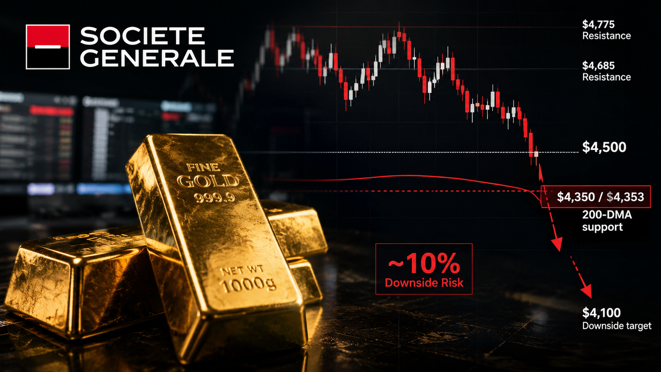 Gold price faces downside risk on break of 200-DMA and $4,350 critical support – Societe Generale teaser image