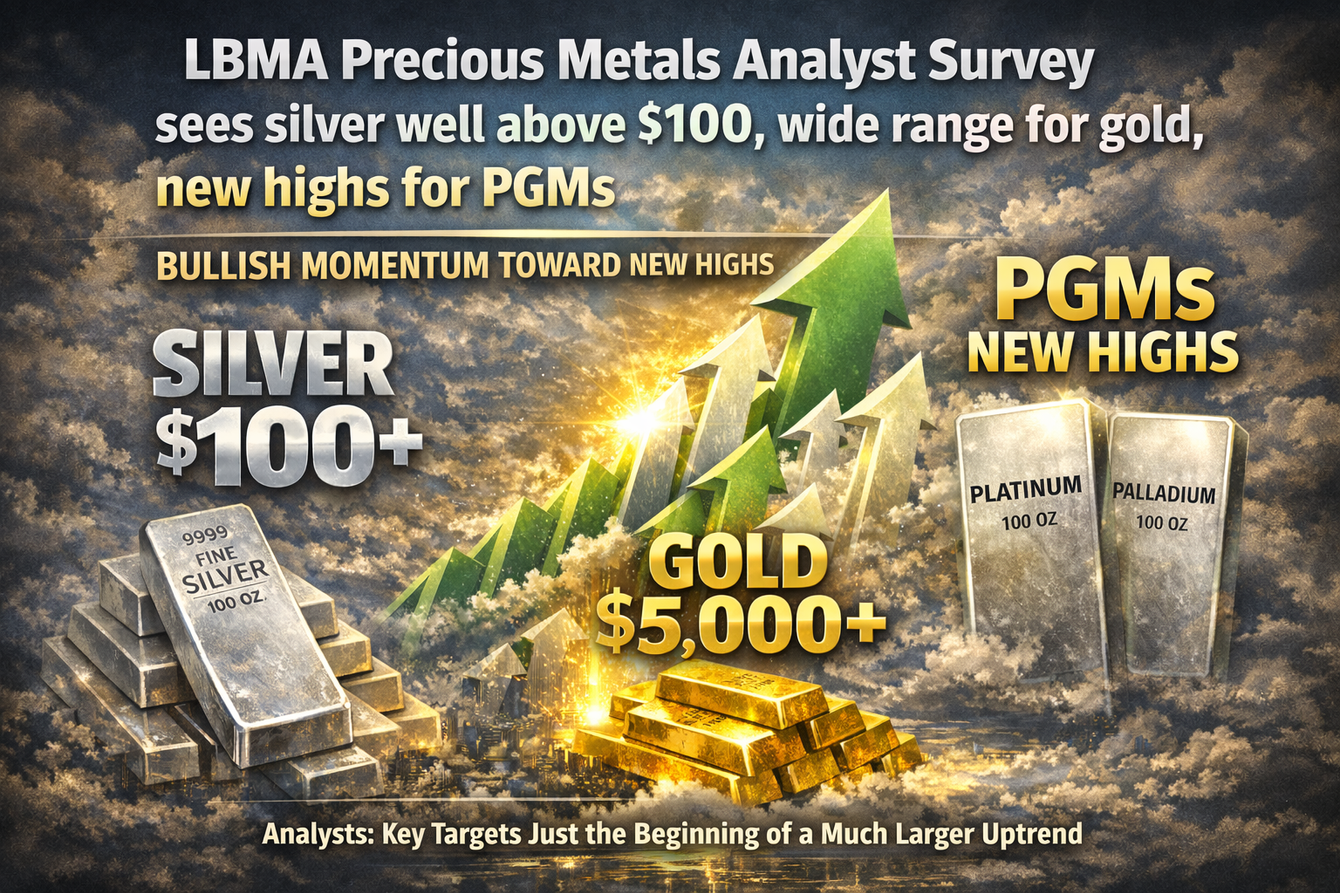 LBMA Precious Metals Analyst Survey sees silver well above $100, wide range for gold, new highs for PGMs teaser image