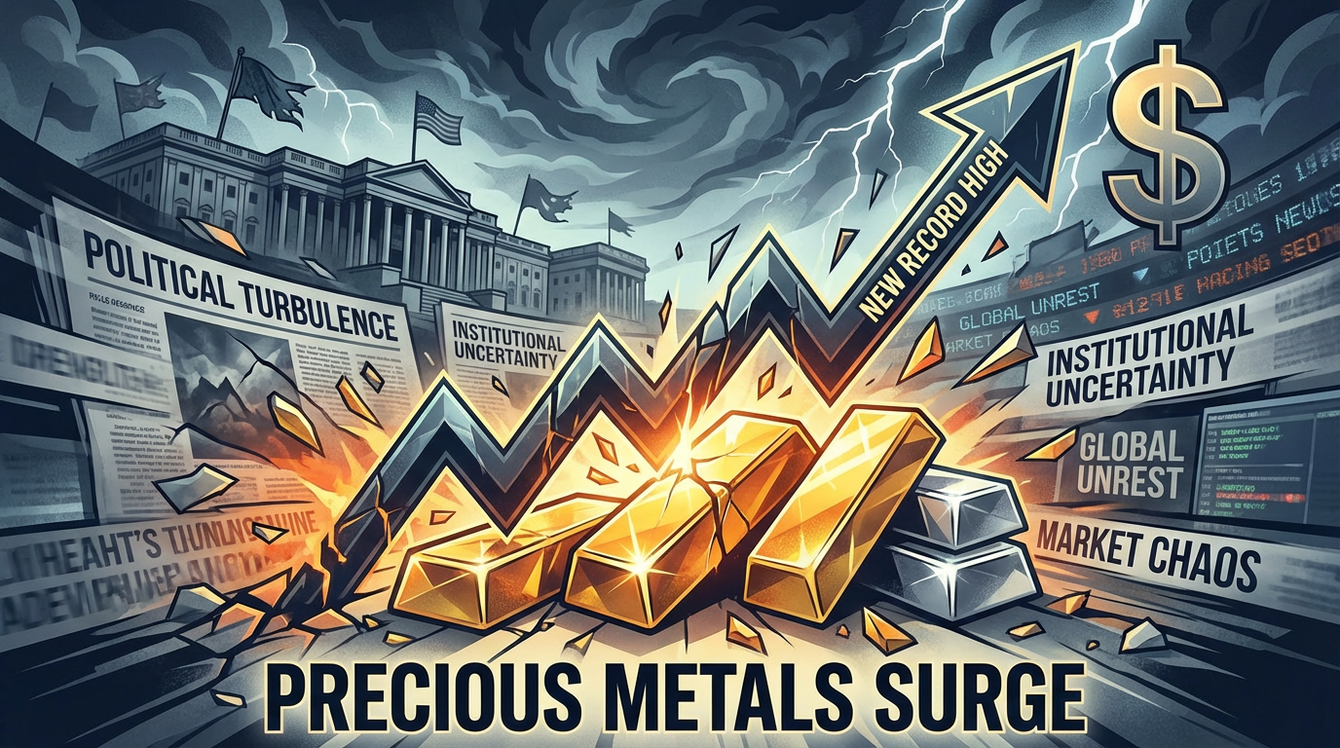Precious metals surge to record highs amid political turbulence and institutional uncertainty teaser image