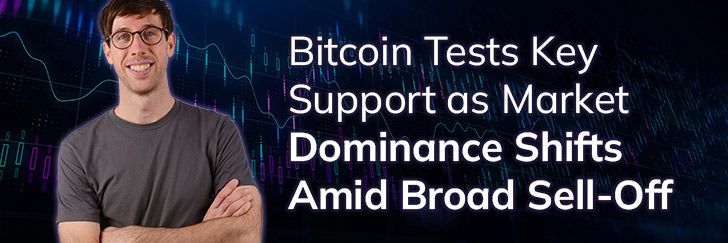 Bitcoin tests key support as market dominance shifts amid broad sell-off teaser image