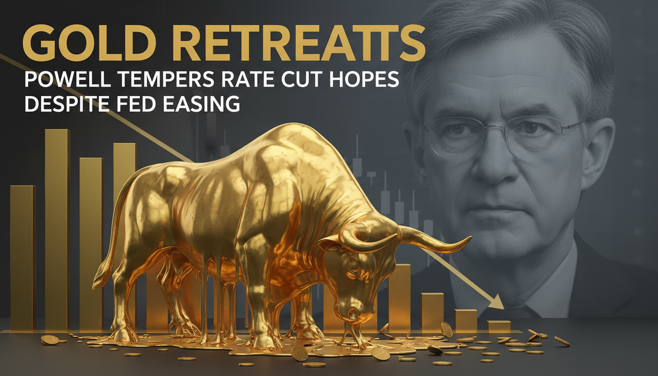 Gold retreats as Powell tempers rate cut expectations despite Fed easing teaser image