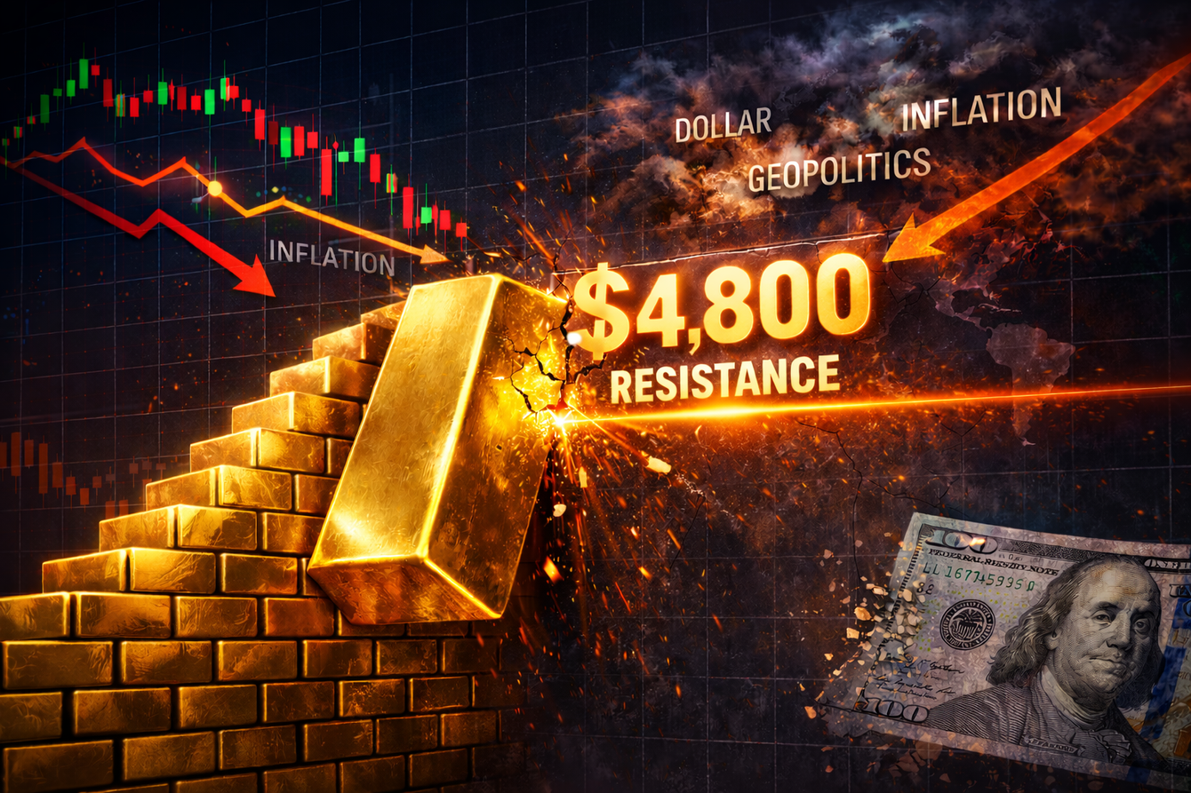 Gold price testing $4,800 resistance as softer inflation, easing tensions weigh on U.S. dollar teaser image