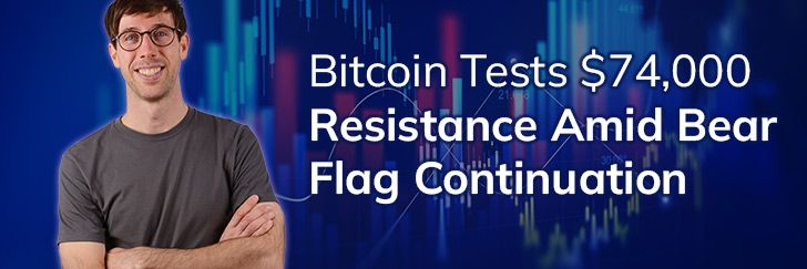 Bitcoin tests $74,000 resistance amid bear flag continuation teaser image