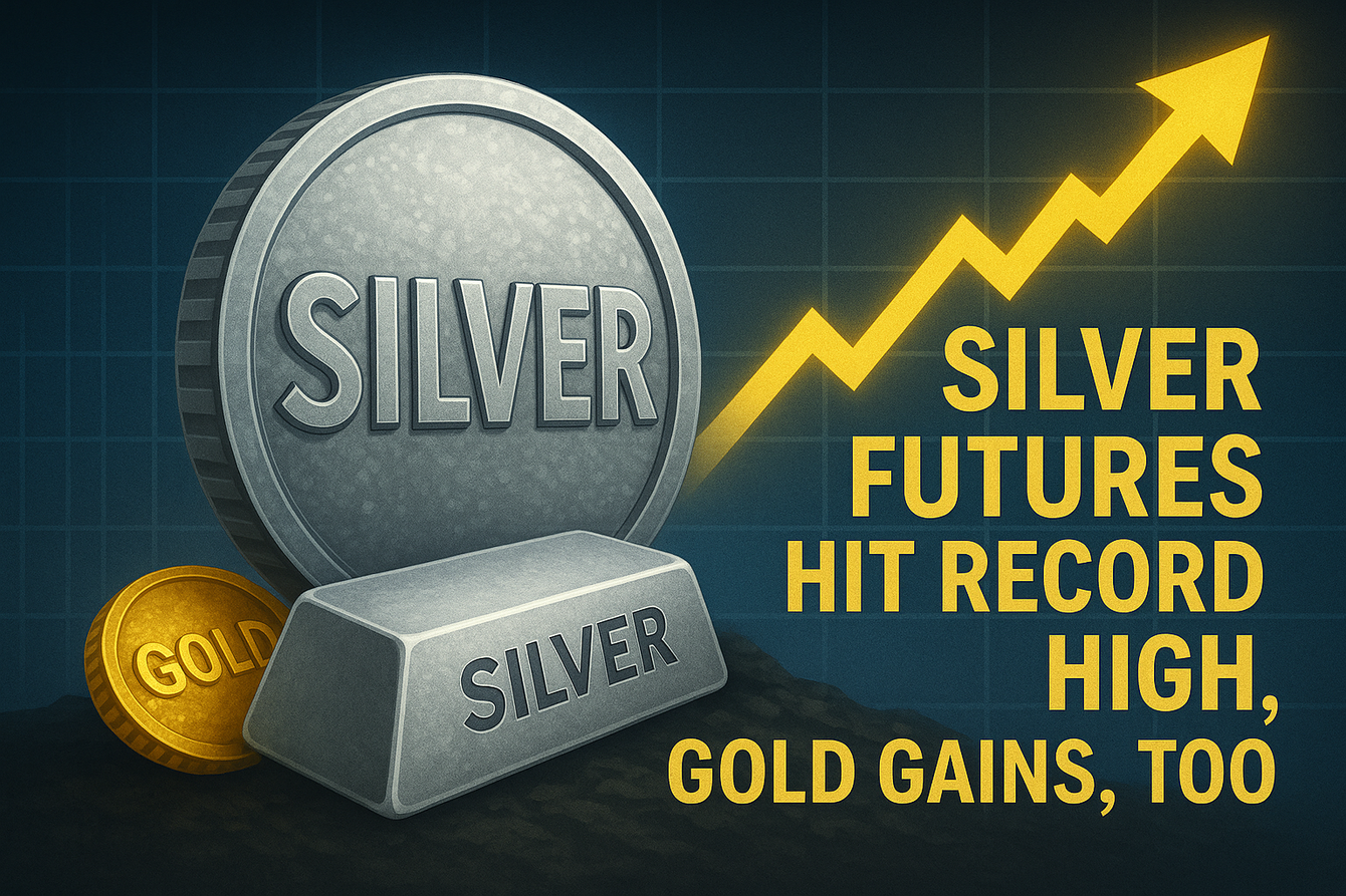 Silver futures hit record high, gold gains, too teaser image
