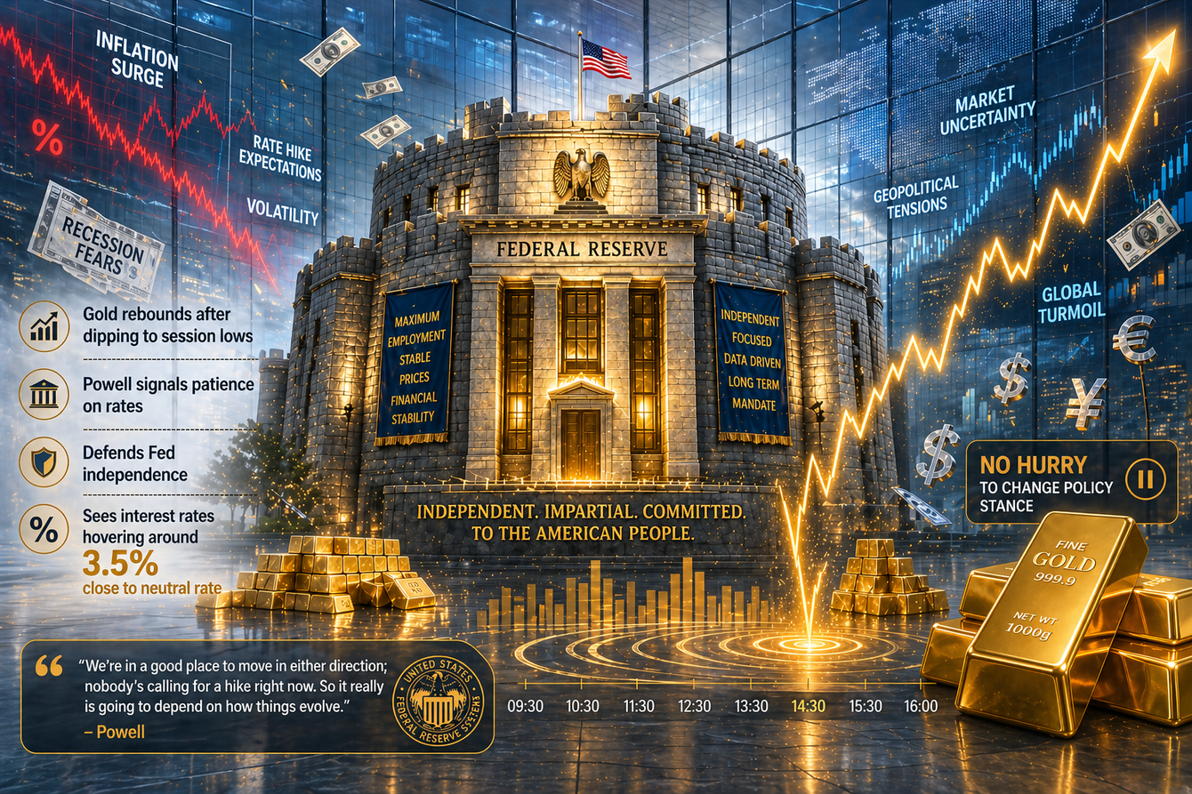 Gold prices bounce off session lows as Powell signals patience on rates, defends Fed independence  teaser image