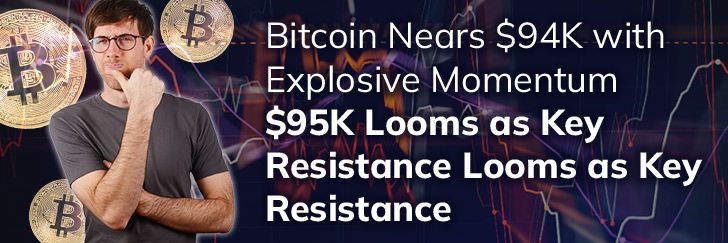 Bitcoin nears $94k with explosive momentum, but $95k looms as key resistance teaser image