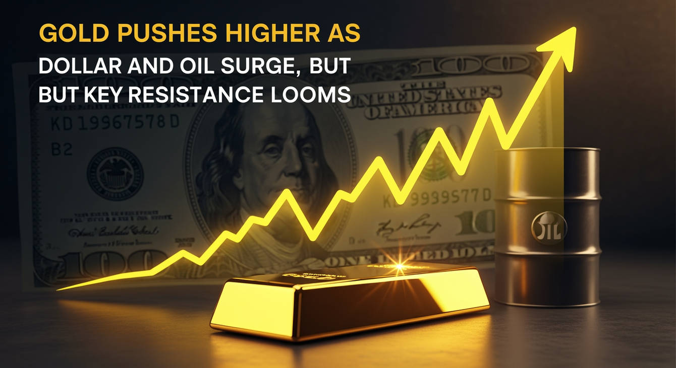 Gold pushes higher as dollar and oil surge, but key resistance looms teaser image