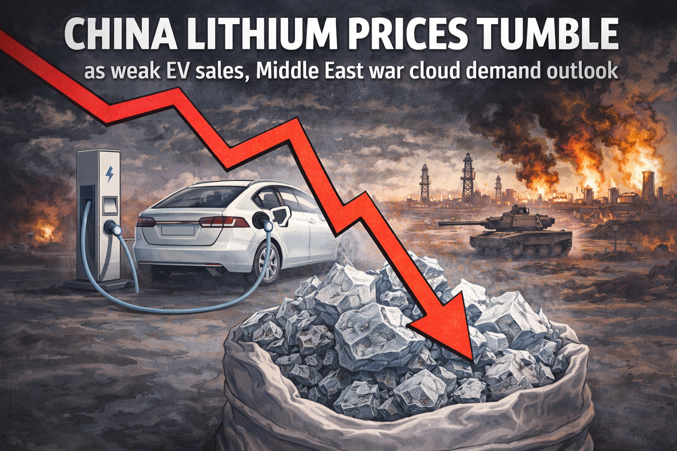 China lithium prices tumble as weak EV sales, Middle East war cloud demand outlook teaser image
