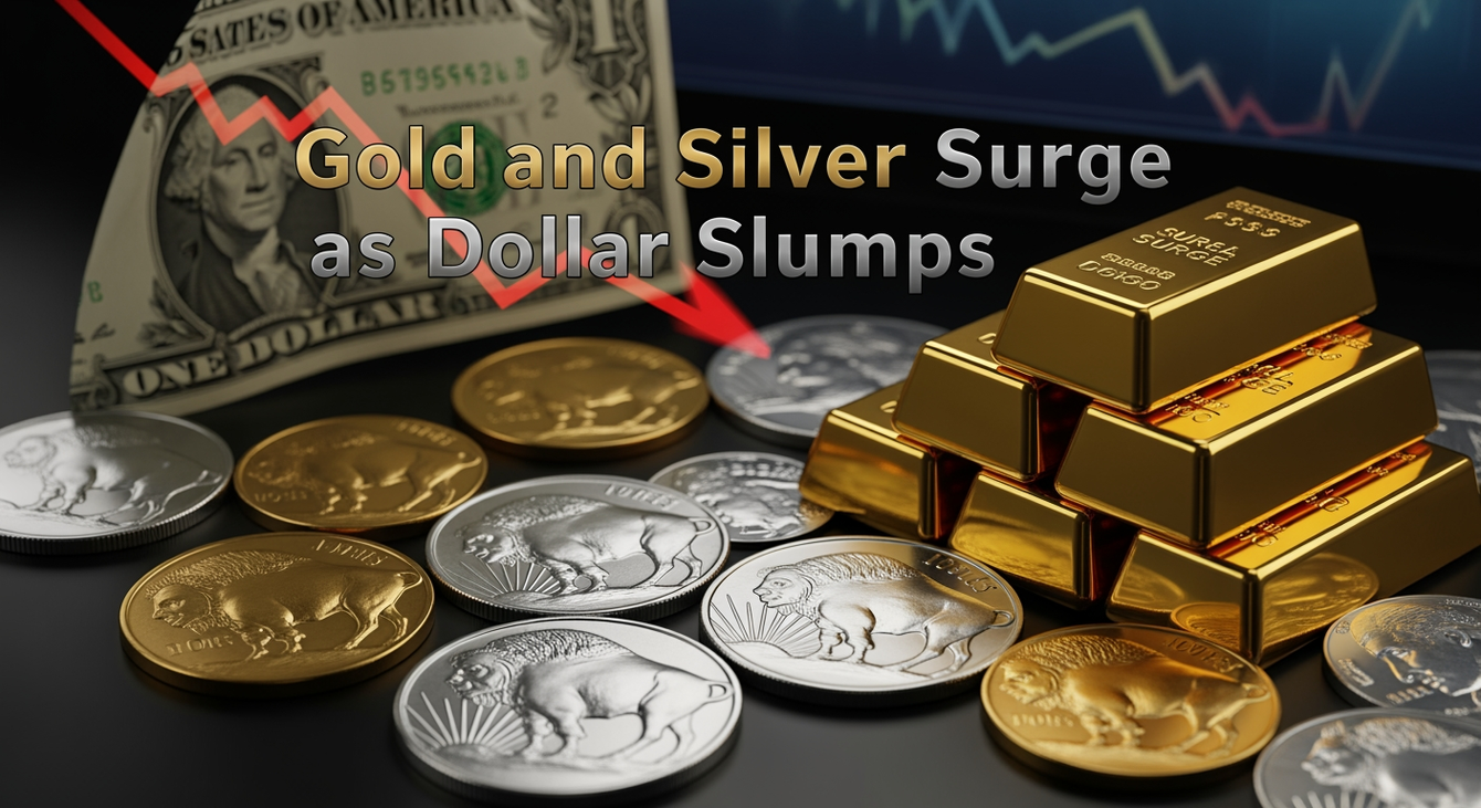 Gold and silver surge as dollar slumps teaser image
