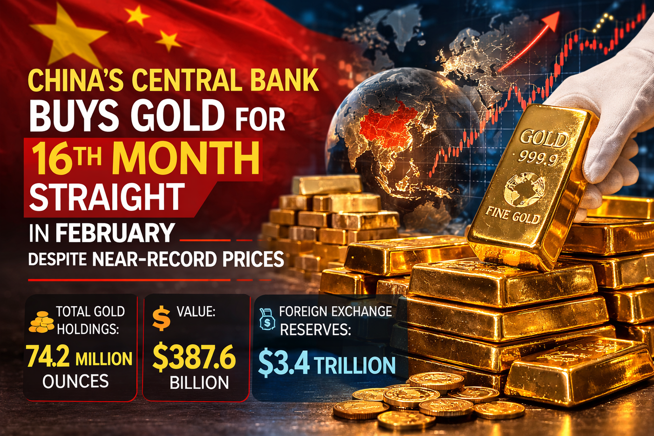 China’s central bank buys gold for 16th month straight in February despite near-record prices teaser image