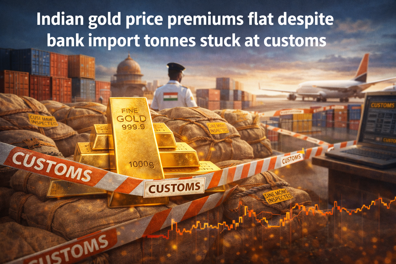 Indian gold price premiums flat despite bank import tonnes stuck at customs teaser image