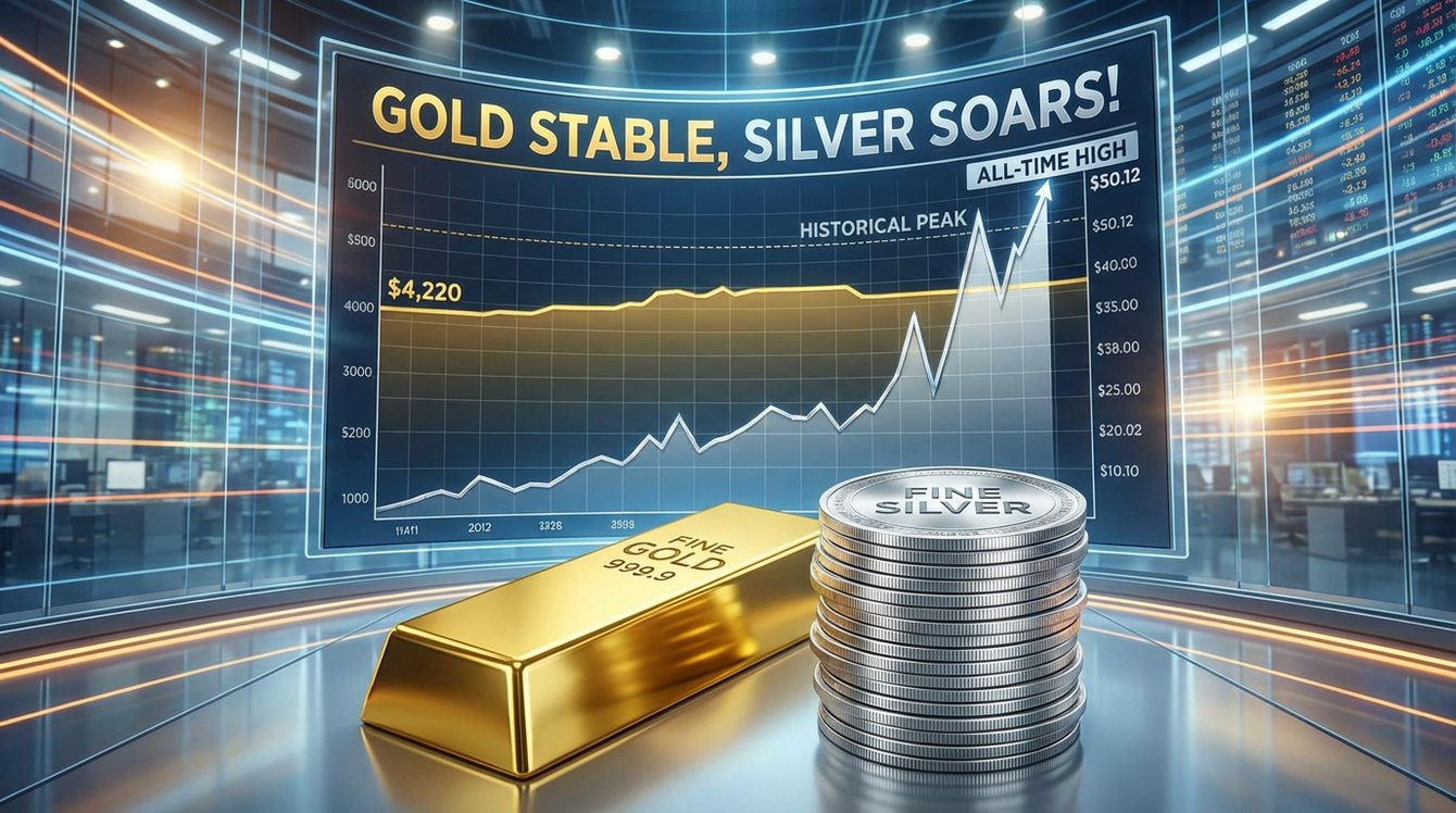 Gold steadies near $4,220 while silver breaks to all-time highs teaser image