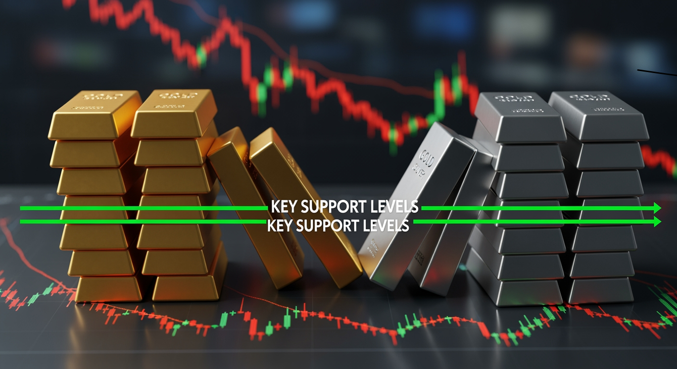 Gold and silver extend losses as key support levels hold teaser image